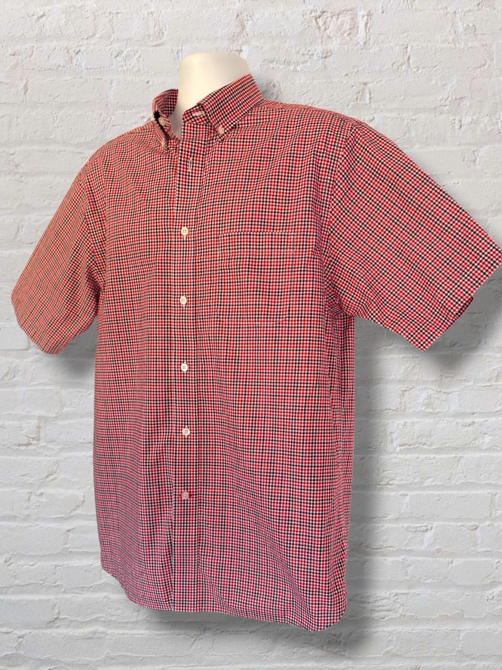 Daniel Cremieux Signature Collection Men’s L Red Navy Gingham Short Sleeve Shirt